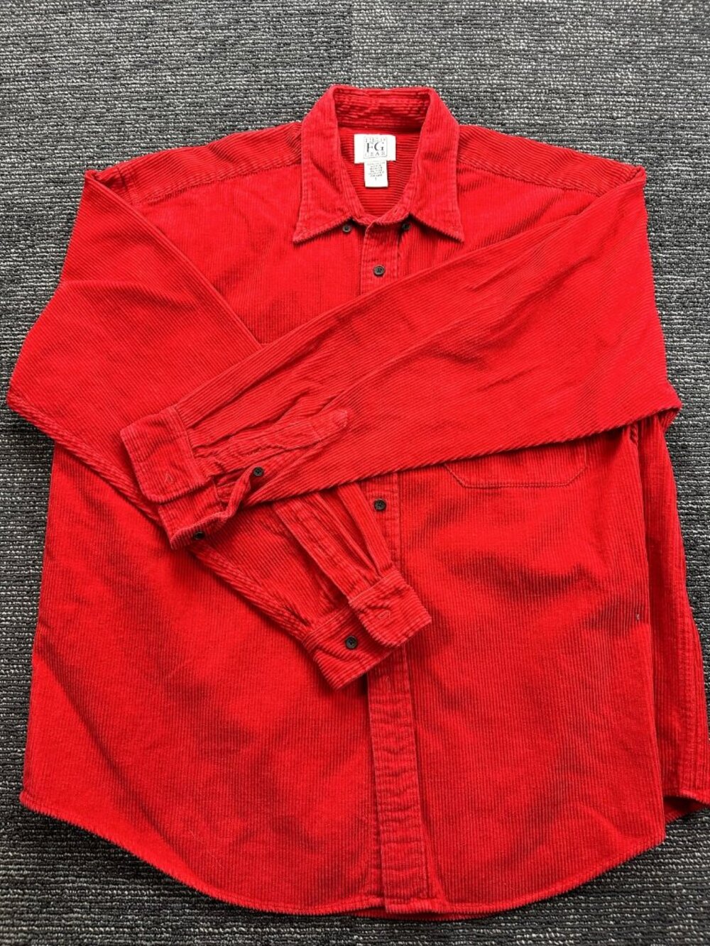 Field Gear Mens L Red Corduroy Long Sleeve Button Up Shirt 100% Cotton